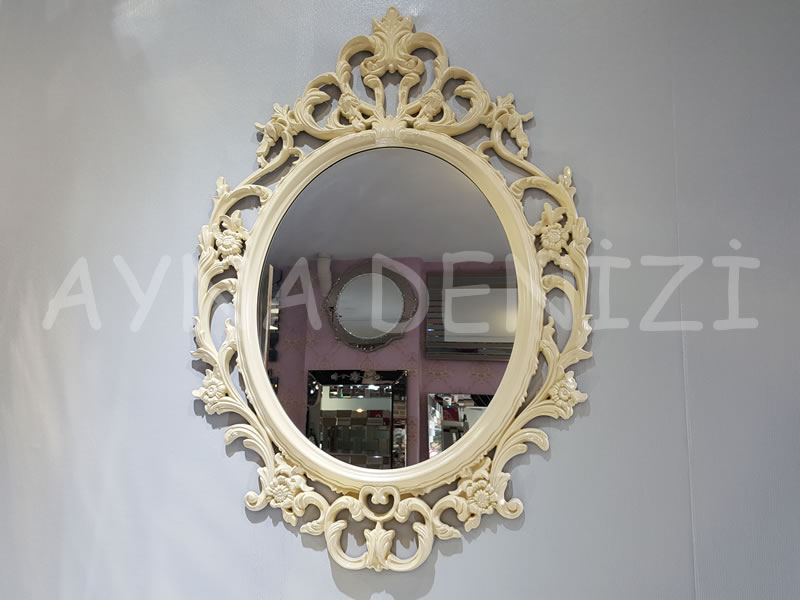 Vintage Taç Model Krem Renk Dekoratif Ayna