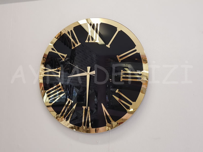 Golden Jet Black Model Altın Siyah Renk Dekoratif Aynalı Duvar Saati