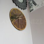 Golden Jet Bronze Model Altın Bronz Renk Dekoratif Aynalı Duvar Saati-8