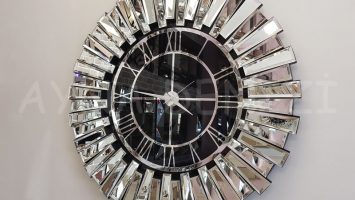 Güneş Silver Black Model Gümüş Siyah Renk Aynalı Duvar Saati