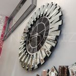 Güneş Silver Black Model Gümüş Renk Dekoratif Aynalı Duvar Saati-7