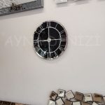 Silver Black Model Gümüş Siyah Renk Dekoratif Aynalı Duvar Saati-6