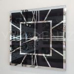 Silver Quare Black Model Gümüş Siyah Renk Dekoratif Aynalı Duvar Saati-1