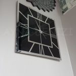 Silver Quare Black Model Gümüş Siyah Renk Dekoratif Aynalı Duvar Saati-10