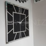 Silver Quare Black Model Gümüş Siyah Renk Dekoratif Aynalı Duvar Saati-13