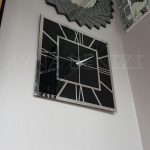 Silver Quare Black Model Gümüş Siyah Renk Dekoratif Aynalı Duvar Saati-14