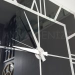 Silver Quare Black Model Gümüş Siyah Renk Dekoratif Aynalı Duvar Saati-17