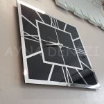 Silver Quare Black Model Gümüş Siyah Renk Dekoratif Aynalı Duvar Saati-3