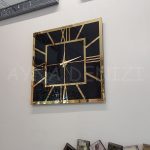 Golden Quare Black Model Altın Siyah Renk Dekoratif Aynalı Duvar Saati-10