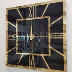 Golden Quare Black Model Altın Siyah Renk Dekoratif Aynalı Duvar Saati-2