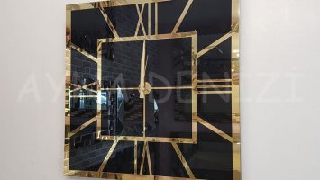 Golden Quare Black Model Altın Siyah Renk Dekoratif Aynalı Duvar Saati