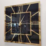 Golden Quare Black Model Altın Siyah Renk Dekoratif Aynalı Duvar Saati-5