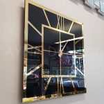 Golden Quare Black Model Altın Siyah Renk Dekoratif Aynalı Duvar Saati-7