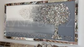 Luna Model Mozaik Aynalı Gri Renk Ayna Çerçeveli Ağaç Tablo