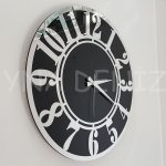 Silver Latin Black Model Gümüş Siyah Renk Dekoratif Aynalı Duvar Saati-1