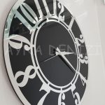 Silver Latin Black Model Gümüş Siyah Renk Dekoratif Aynalı Duvar Saati-2