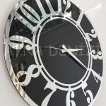Silver Latin Black Model Gümüş Siyah Renk Dekoratif Aynalı Duvar Saati-3