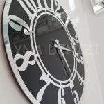 Silver Latin Black Model Gümüş Siyah Renk Dekoratif Aynalı Duvar Saati-5