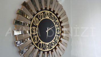 Güneş Golden Circle Black Model Altın Siyah Renk Aynalı Duvar Saati