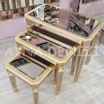 Cenova Model Altın Renk Üçlü Aynalı Zigon Sehpa Takımı-5
