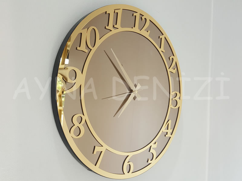 Golden Matris Bronze Model Altın Bronz Renk Dekoratif Aynalı Duvar Saati