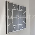 Silver Quare Smoked Model Gümüş Füme Renk Dekoratif Aynalı Duvar Saati-1
