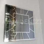 Silver Quare Smoked Model Gümüş Füme Renk Dekoratif Aynalı Duvar Saati-10