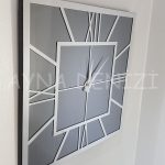 Silver Quare Smoked Model Gümüş Füme Renk Dekoratif Aynalı Duvar Saati-15
