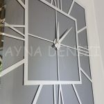 Silver Quare Smoked Model Gümüş Füme Renk Dekoratif Aynalı Duvar Saati-21