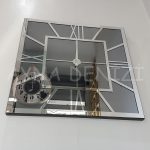 Silver Quare Smoked Model Gümüş Füme Renk Dekoratif Aynalı Duvar Saati-7