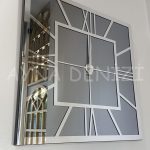 Silver Quare Smoked Model Gümüş Füme Renk Dekoratif Aynalı Duvar Saati-9