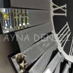 Güneş Smoked Jet Black Model Gümüş Siyah Renk Dekoratif Aynalı Duvar Saati-23