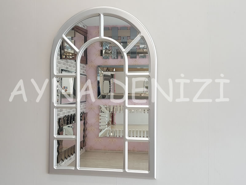 Bergamo Model Gümüş Renk Dekoratif Pencere Ayna