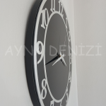 Silver Matris Black Model Gümüş Siyah Renk Dekoratif Aynalı Duvar Saati-5