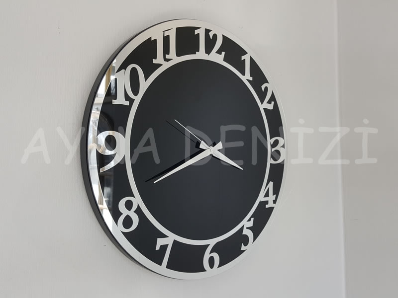 Silver Matris Black Model Gümüş Siyah Renk Dekoratif Aynalı Duvar Saati