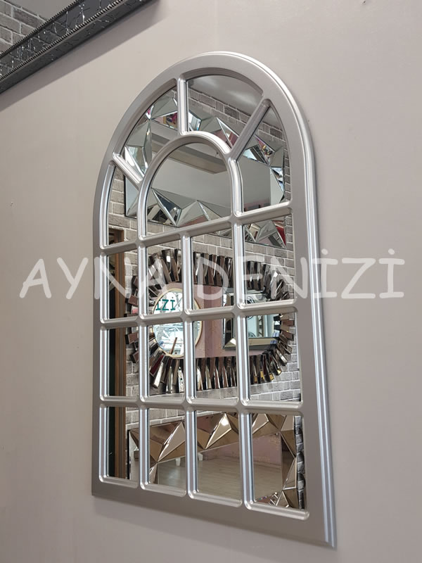 Ancona Model Gümüş Renk Dekoratif Pencere Ayna-16