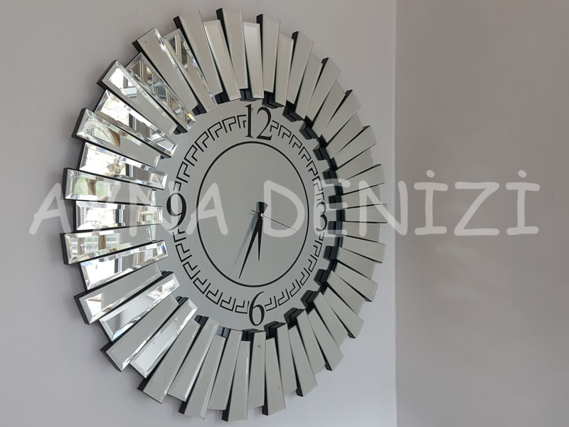 Güneş Enzo Silver Model Siyah Gümüş Renk Dekoratif Aynalı Duvar Saati