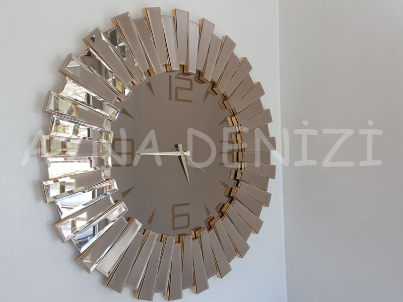 Güneş Loven Gold Model Altın Bronz Renk Dekoratif Aynalı Duvar Saati