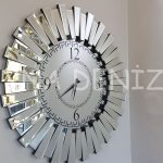 Güneş Retro Silver Model Siyah Gümüş Renk Dekoratif Aynalı Duvar Saati-1