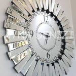 Güneş Retro Silver Model Siyah Gümüş Renk Dekoratif Aynalı Duvar Saati-11