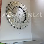 Güneş Retro Silver Model Siyah Gümüş Renk Dekoratif Aynalı Duvar Saati-8