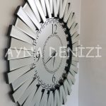 Güneş Retro Silver Model Siyah Gümüş Renk Dekoratif Aynalı Duvar Saati-9