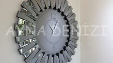 Güneş Retro Smoked Model Siyah Füme Renk Dekoratif Aynalı Duvar Saati
