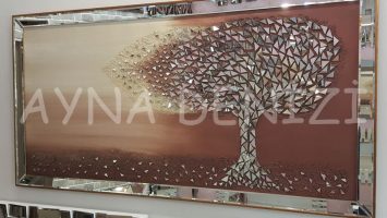 Luna Model Mozaik Aynalı Altın Bakır Renk Ayna Çerçeveli Ağaç Tablo