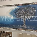 Luna Model Mozaik Aynalı Mavi Renk Ayna Çerçeveli Ağaç Tablo-1