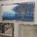 Luna Model Mozaik Aynalı Mavi Renk Ayna Çerçeveli Ağaç Tablo-2