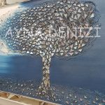 Luna Model Mozaik Aynalı Mavi Renk Ayna Çerçeveli Ağaç Tablo-22