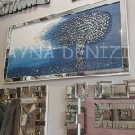 Luna Model Mozaik Aynalı Mavi Renk Ayna Çerçeveli Ağaç Tablo-3
