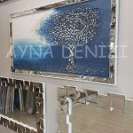 Luna Model Mozaik Aynalı Mavi Renk Ayna Çerçeveli Ağaç Tablo-4