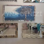 Luna Model Mozaik Aynalı Mavi Renk Ayna Çerçeveli Ağaç Tablo-7